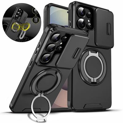 Capa de Celular Armadura com Proteção de Câmera Deslizante Para Samsung Galaxy S26 Ultra S 26 Plus S26Ultra 5G Suporte Magnético para Carro Cobertura com Anel de Metal