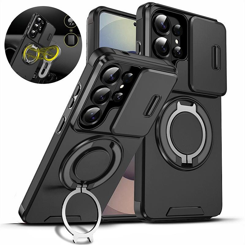Custodia Protettiva per Telefono Armatura con Protezione Scorrevole per Fotocamera per Samsung Galaxy S26 Ultra S 26 Plus S26Ultra 5G Supporto Magnetico per Auto Copertura con Anello Metallico
