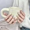 HANDMADE Artificial Nail Candy Rainbow Glass Beads Cat Eye Short Style Fake Nail Set With Glue Reusable and Removable Press On Nails