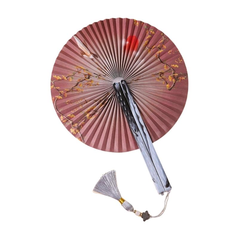 Handheld Hand Fan With Pendant Magnetic Folding Fan For Women Vintaged Shape Paper Fan For Weddings And Decorations