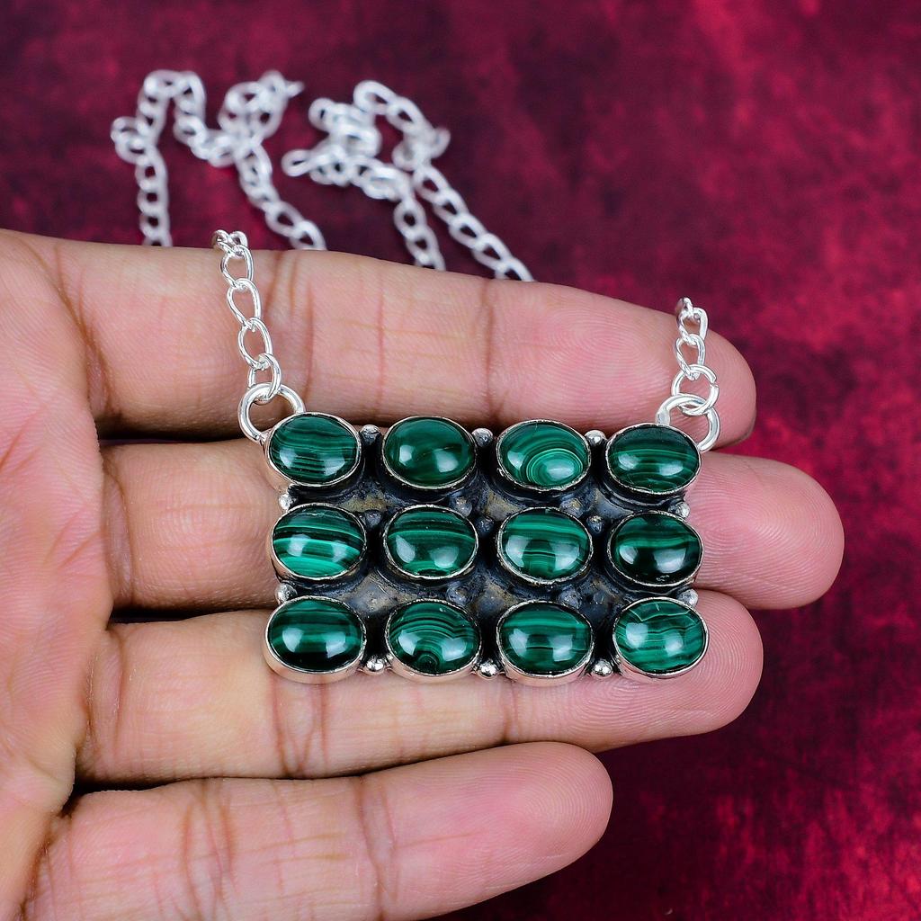 Collier en malachite, chaîne réglable en argent sterling 925. Cadeau pour femme, collier fait main, bijoux en pierres précieuses