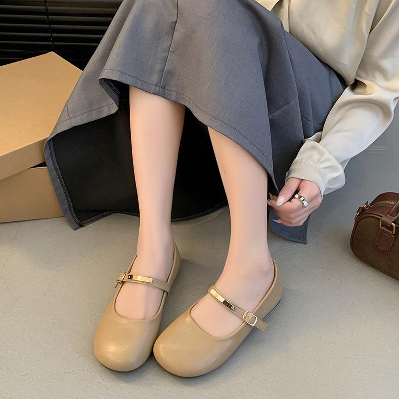 

2025 осень новый сказочный стиль модная мягкая кожа с туфлями Мэри Джейн французский круглый носок легкий вырез одинарная обувь с пряжкой 40 хаки