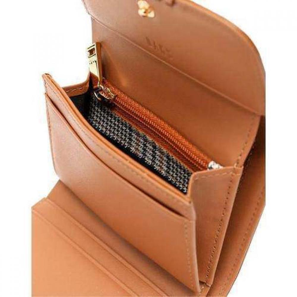 Daks Brown Check Pattern Leather Combination 3 Fold Wallet Dcwa2e624[meghan]
