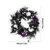 Halloween Door Wreath Gothic Garlands White Pumpkins Front Door Wreath for Indoor Outdoor Holiday Party Decoration