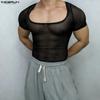 INCERUN Men Short Sleeve Mesh Sheer Sexy Party Club T-shirts Tops