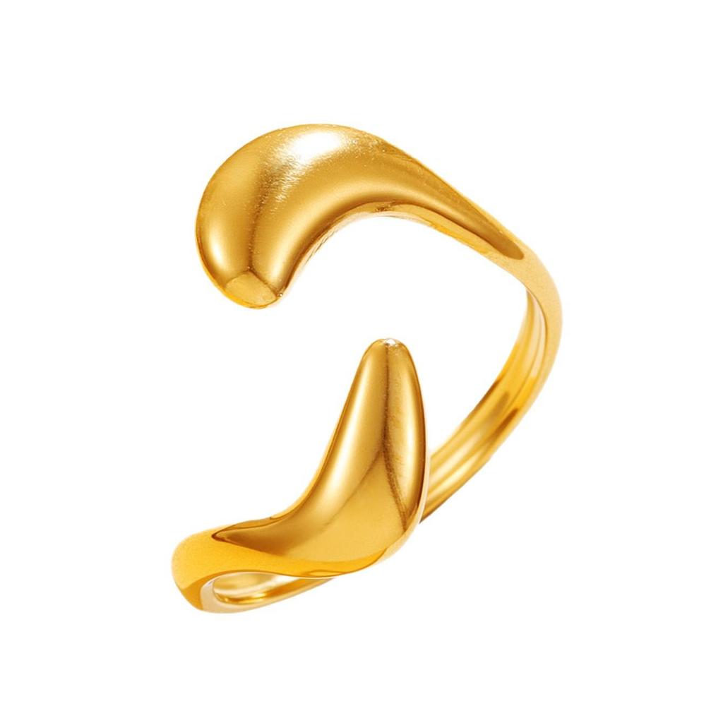 Glossy Geometric Water Drop Open Ring - European & American Chic Style Stainless Steel Women's Ring