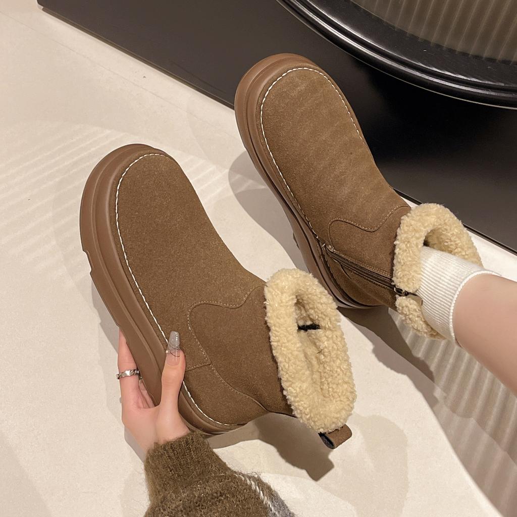 Fur Snow Boots Women's Winter Platform Plush Short Boots 2025 New Warm Lamb Wool Cotton Shoes