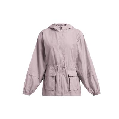 Solid Color Pleated Woven Hooded Zip Work Jacket Women Jackets Fatigue-Gray 1386455-015