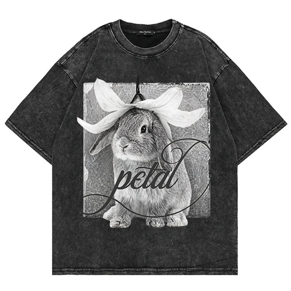 100% Cotton Vintage Washed Ariana Grande Petal T Shirt New Fashion Men/Women Retro Rabbit Loose Acid Wash Tees Shirts Bunny Tops