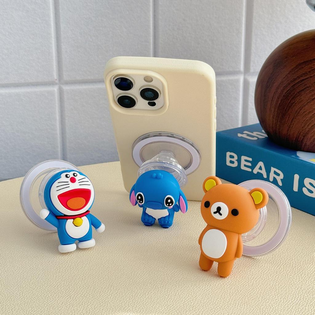Cartoon Magnetic Retractable Phone Holder: Cute Airbag & Rotating Design for Lazy Desktop Use