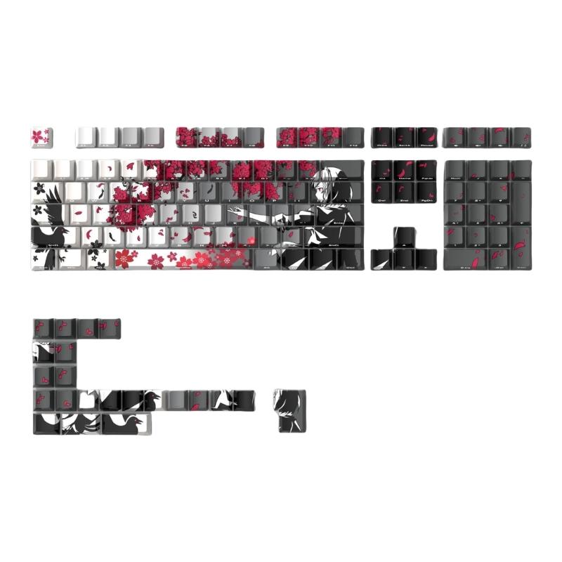 

RGB Сумісний Набір Клавіш PBT 130 Клавіш Дизайн Дівчина Аніме Квіти Профіль Cherrys Фарбова Сублімація Бічний Друк Клавіш сірий колір