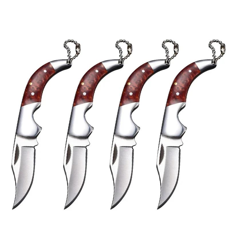 Stainless Steel Cut Fruit Knife Wooden Handle Folding Knife Household Melon Fruit Paring Vegetables Knife Pocket Knife