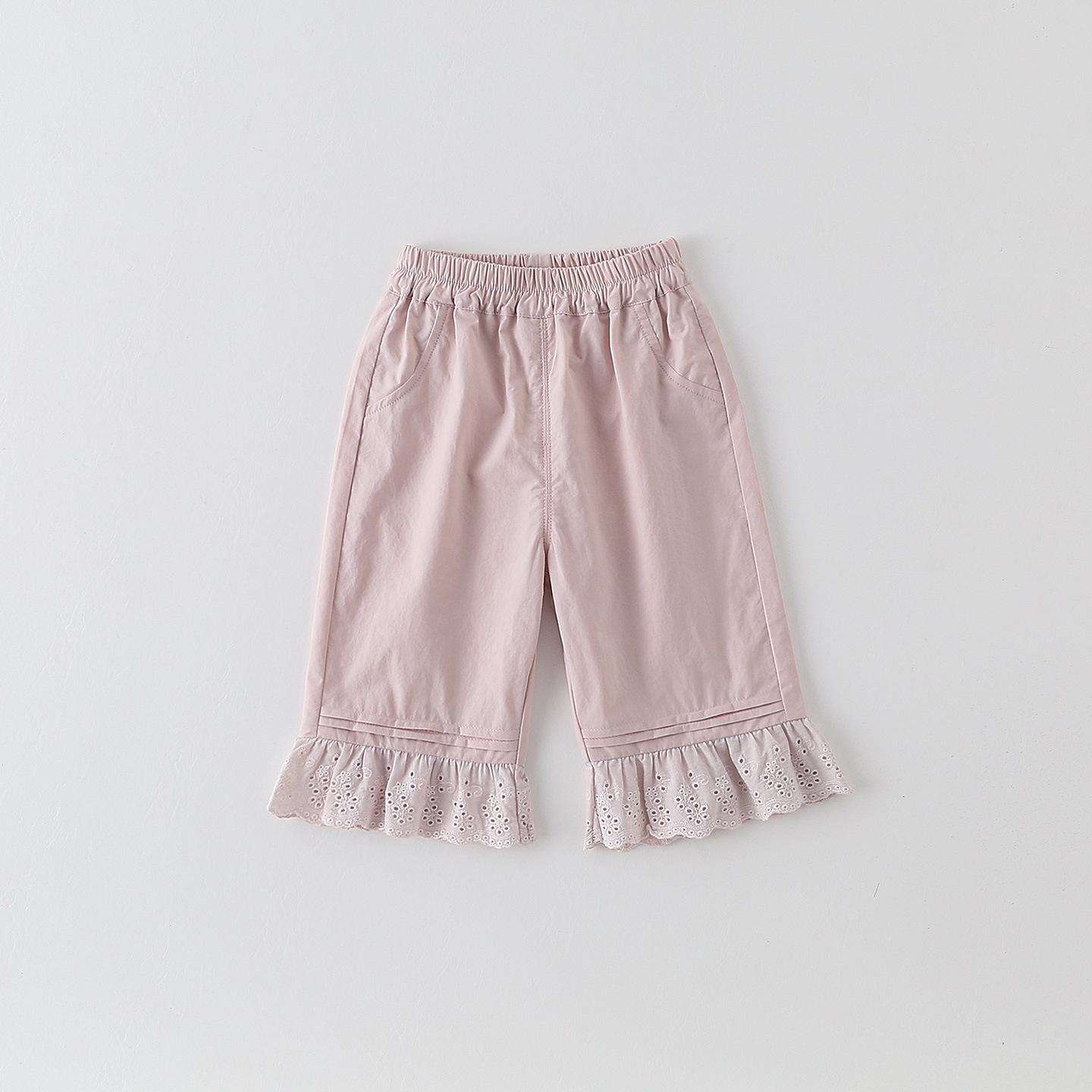 Girls Lace Cropped Summer Pants - Versatile, Loose & Casual for Baby Girls (Class A) 73 cm