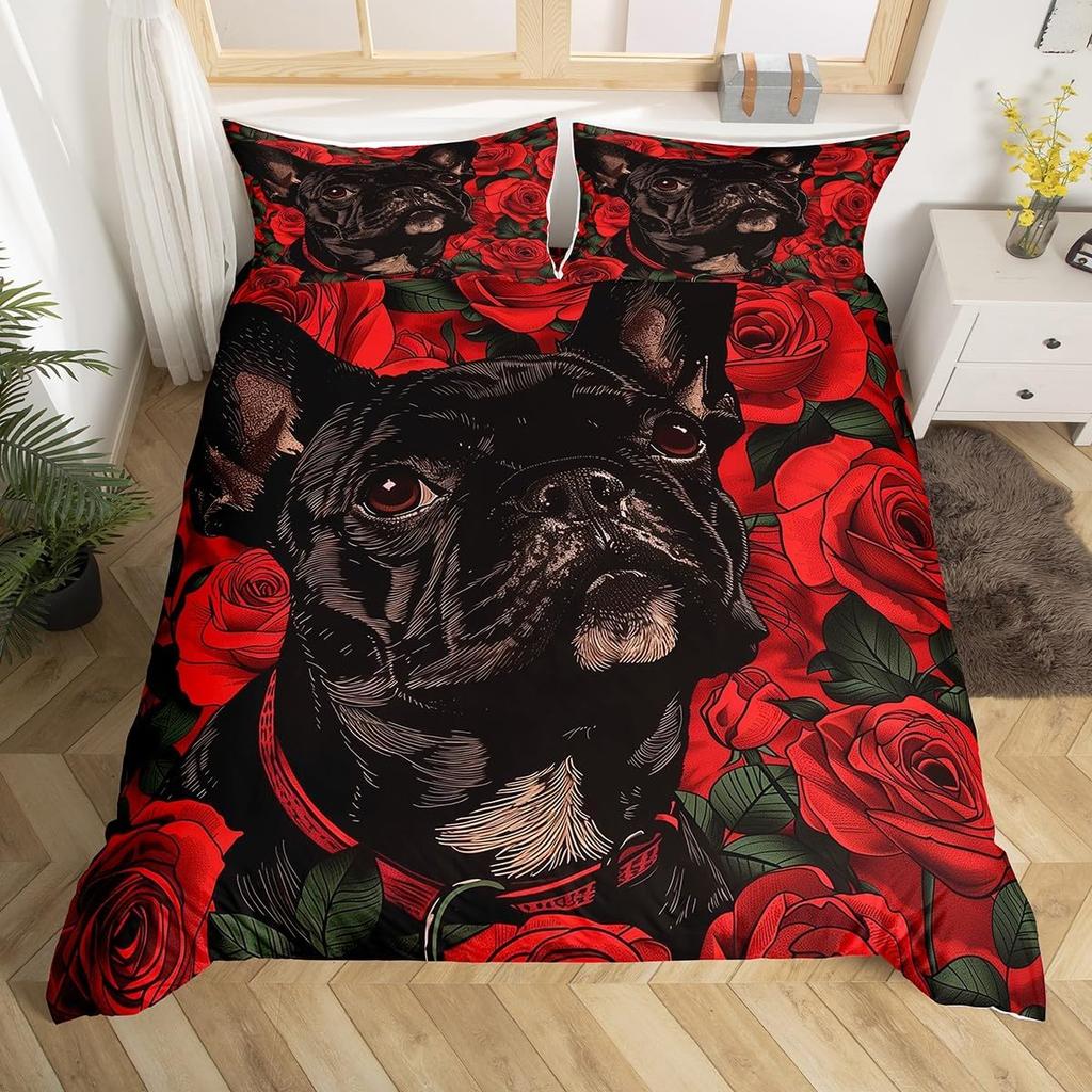 Pet Dog Duvet Cover for Kids Teen Boys Lovely Animal Theme Bedding Set Full Cute Pug Dog Print Comforter Cover with 2 Pillowcase