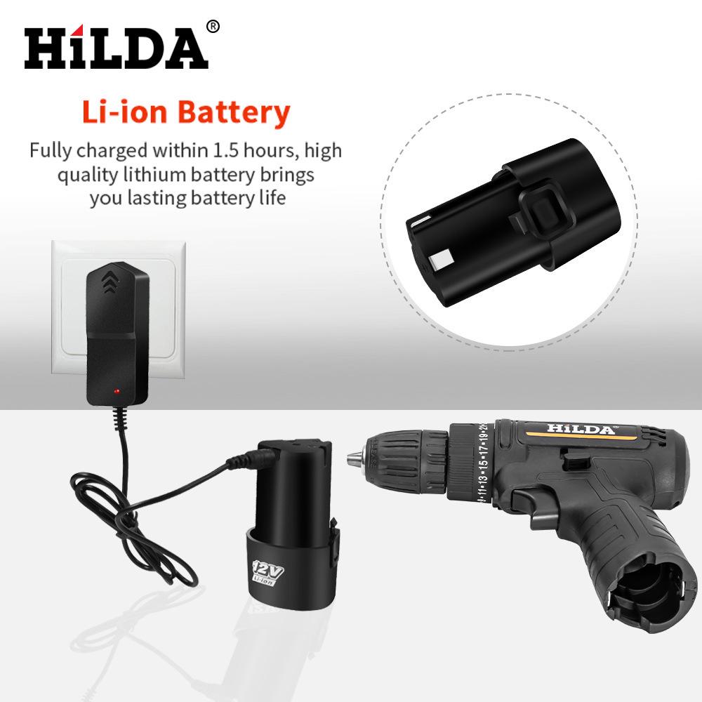 HILDA 12V Cordless Electric Drill & Screwdriver - Lithium Impact Hand Tool for Home