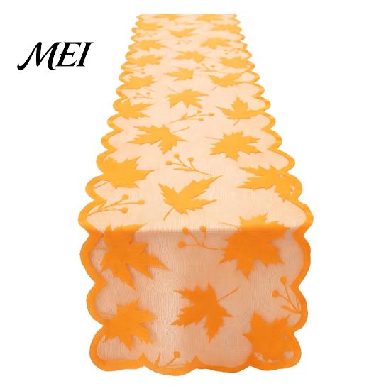 Fall Harvest Table Decor Runner Decorations, Maples Leaves Lace Orange Thanksgiving Dining Runner, Autumn Decorations for Kitchen Party Translucent