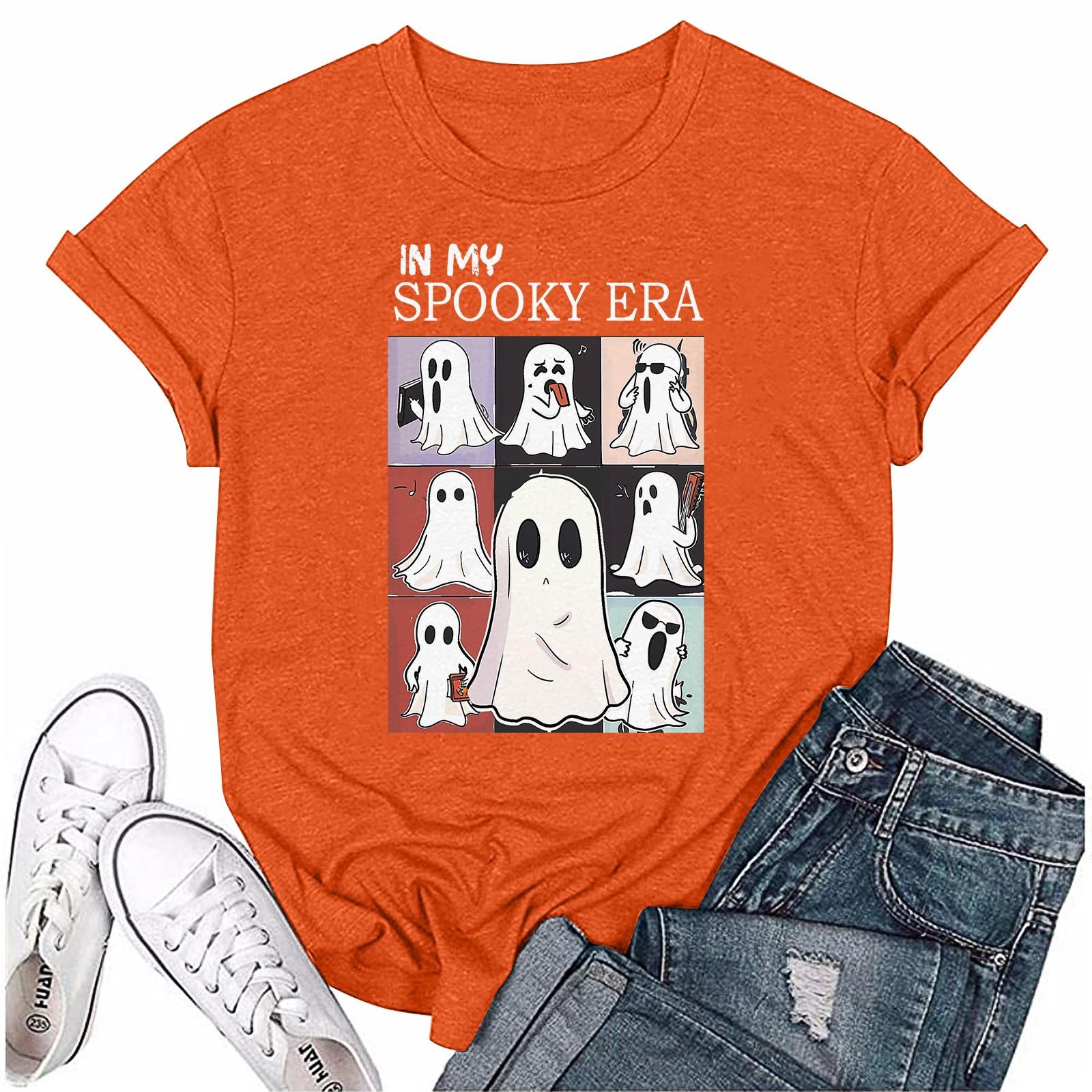 

Женский свободный свитер с круглым вырезом и короткими рукавами с принтом Хэллоуина XL шафрановый