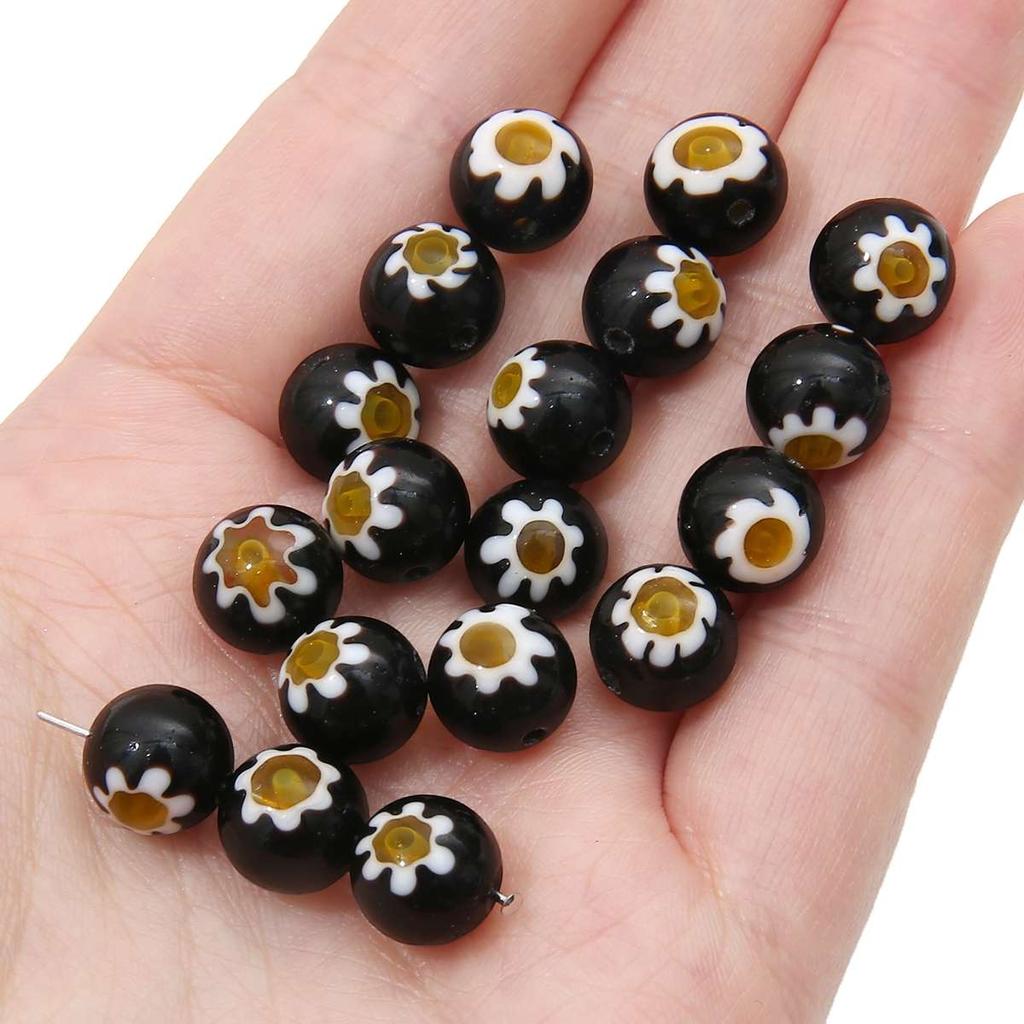 39-95st Blomma glaspärlor Lösa runda pärlor för smycken gör DIY Armband Halsband Tillbehör