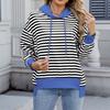 Damen Modischer Lässiger Gestreifter Kapuzenpullover mit Tasche Locker Langärmlig