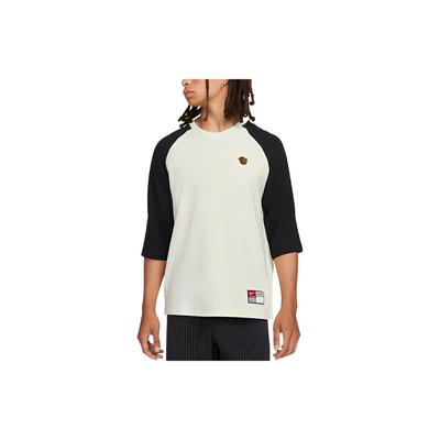 T-shirt Unisex Girocollo Manica a Tre Quarti Colorblock Top Latte di Cocco DV1726-113