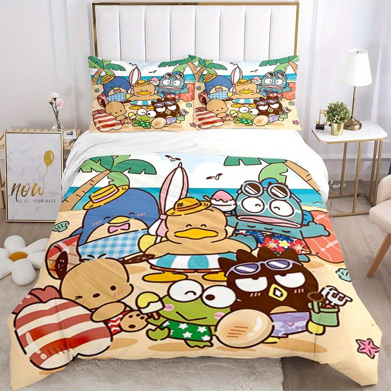 

3 шт. Набор постельного белья с персонажами Sanrio, дышащий полиэстер, мягкое пододеяльник и 2 наволочки, подходит для всех сезонов, 082678b 135x200cm