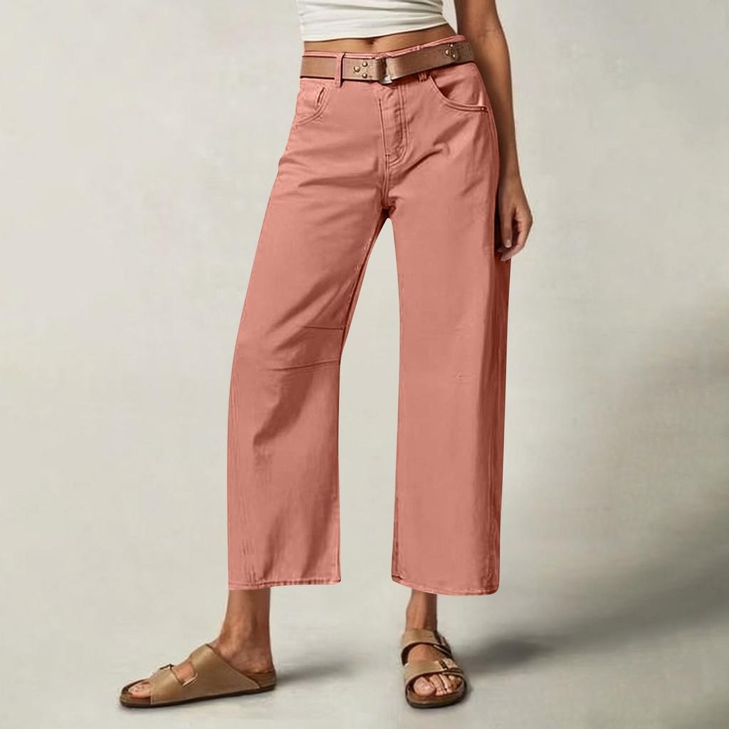 Women's Fashionable Solid Color Pocket Casual Versatile Straight Leg Jeans