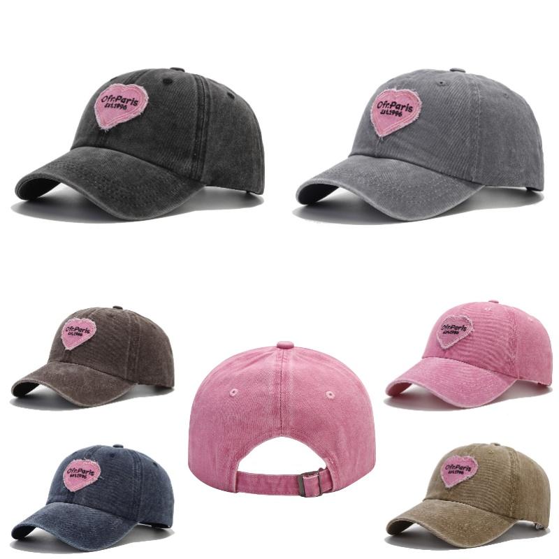 Versatile Cotton Baseball Cap With Embroidered Pink Heart And Round Crown