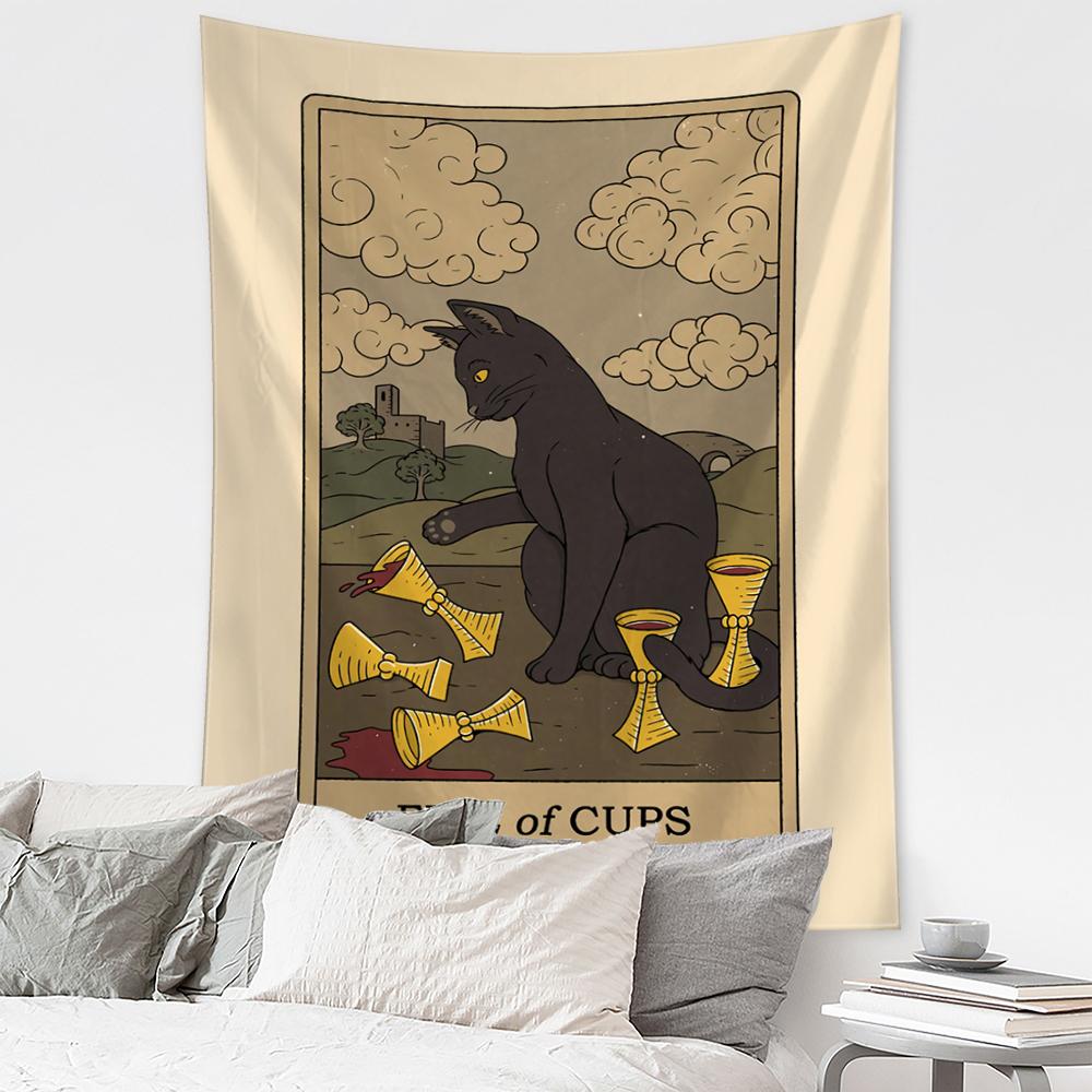 Cat Coven Tapestry Printed Witchcraft Hippie Tapiz Wall Hanging Bohemia Mandala Art Aesthetic Room Decor