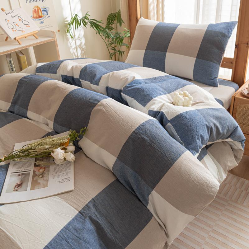 Cotton Washed Cotton Single Quilt Cover Student Dormitory Pure Cotton Bedding Four-piece Set Sheet Quilt Cover Simple Three-piece Set