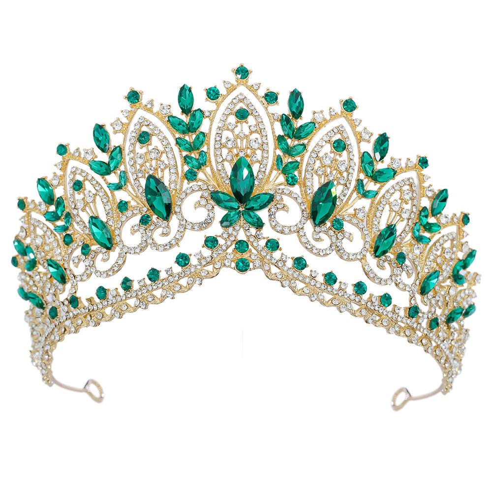 Luxury Sparkling AB Crystal Green Tiara Crown Bridal Diadem Set Regal Wedding Hair Zircon for Bride Party Galas Formal Events