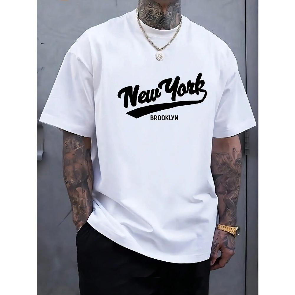 Art Letter New York Mens Tee Shirts Summer Cool New Breathable Cotton T-Shirt Casual Loose O-Neck Clothes Male Hip Hop Tops