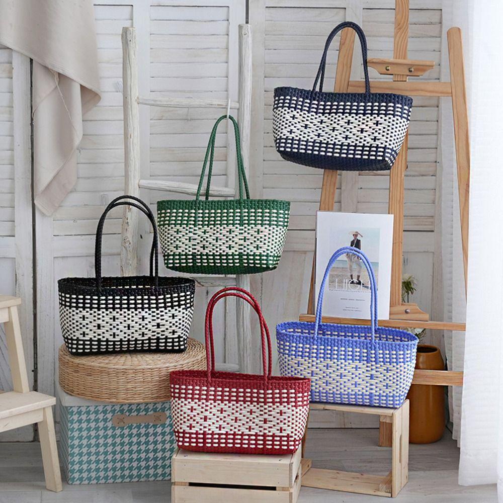 Hollow Out Weave Bag Bohemian Style Plastic Handbag Casual PVC Vegetable Basket Bag Holiday
