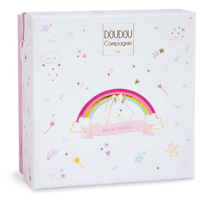 Doudou Licorne DOUDOU ET COMPAGNIE - Lucie La Licorne - Matières Douces Et Touches De Glitter or