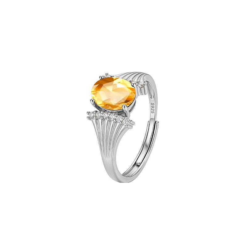 Natural crystal stone topaz ring S925 sterling silver texture brushed process niche design sense colored treasure women's ring