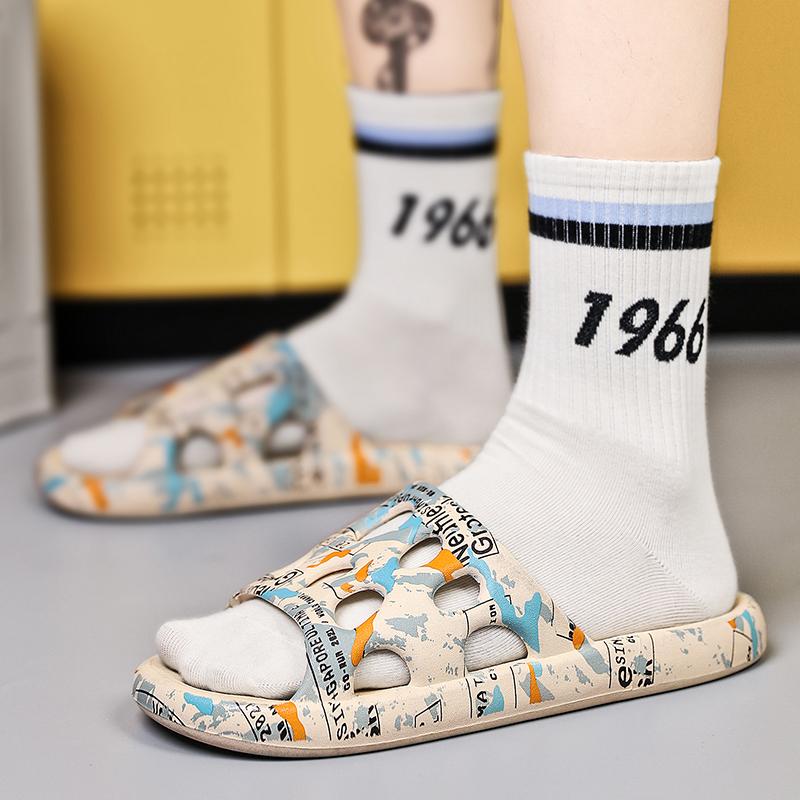 Fashion Printed Bathroom Shower Slippers Man Hollow Out Leak Women Slides Summer Eva Shoes Soft Anti-Slip Couple Indoor Outdoor Sandals