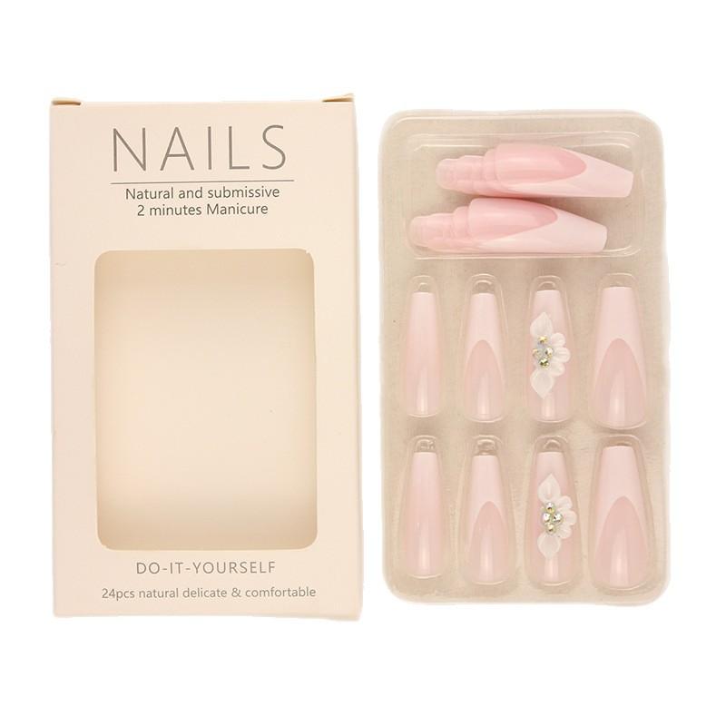 European And American Wearable Manicure Nails, Three-dimensional Embossed Flower French Edge Fake Nail Patches