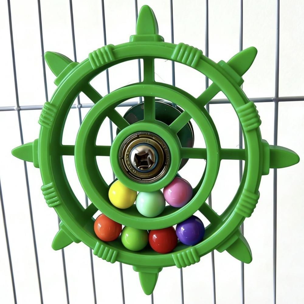 

Rudder Shaped Parrot Spinner Rattle Bite Resistant Colorful Beads Bird Cage Plastic Interactive Spinning Wheel Small Birds зелёный
