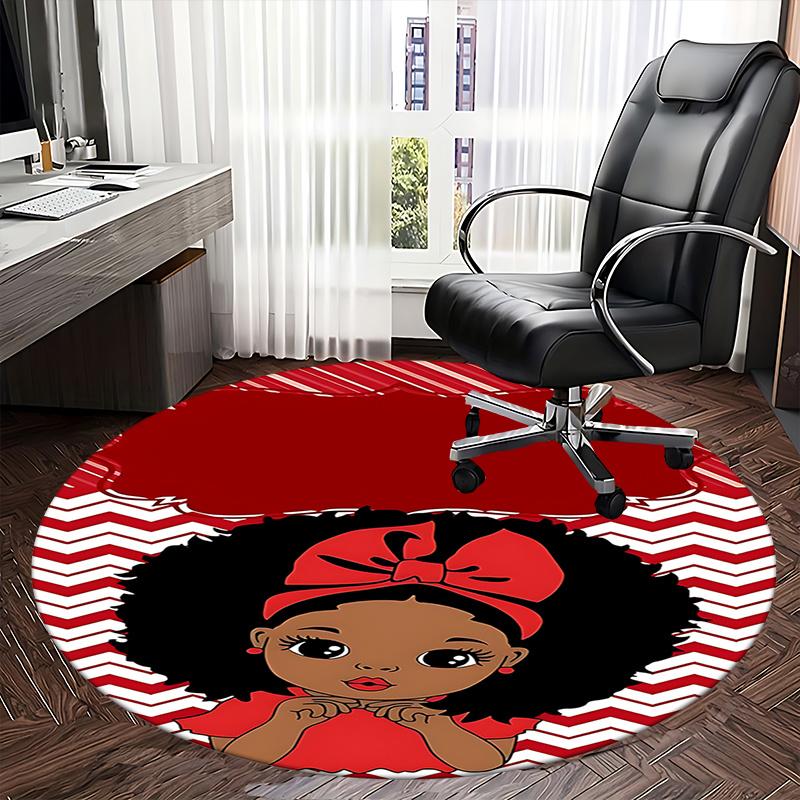 Red Afro Girl Chair Mat   Round Carpet for Home Decor, Office, Living Room, Bedroom Gift0277b