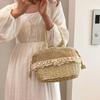 Yogodlns Women Straw Woven Bag Straw Tote Bag Large Capacity Weaving Shoulder Purse with Lace Woven Shopping HandBag Summer Beach Clutch
