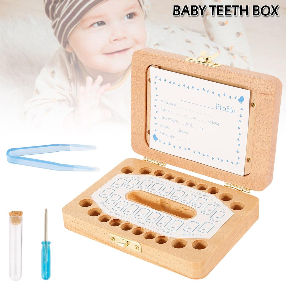 Wooden Baby Teeth Box Kids Keepsake Organizer Retro Baby Tooth Collection Box with Photo Frame Children Memory Box Newborn Gifts