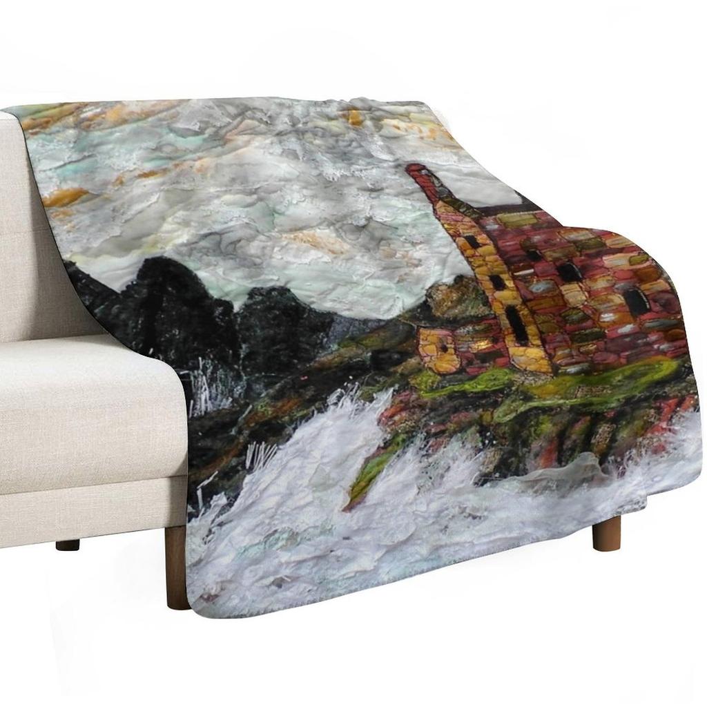 Engine Houses At Botallack Cornwall. Textile Art Throw Blanket Long Lasting Soft Plush Blanket for Daily Use