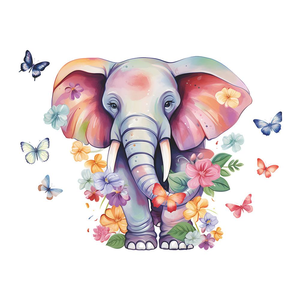 

Мультяшная расписная слон бабочка цветок настенная наклейка для детской комнаты домашний декор 57x60cm разноцветный