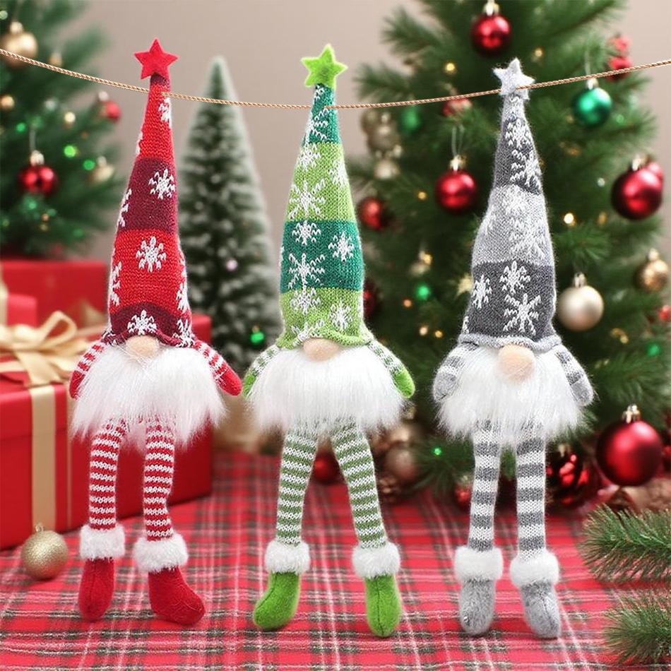 Kerst Gezichtloze Pop Kabouter Ornamenten LED Licht Pluche Breiwerk Boomhanger Kerstversieringen voor Thuis Kinder Cadeau