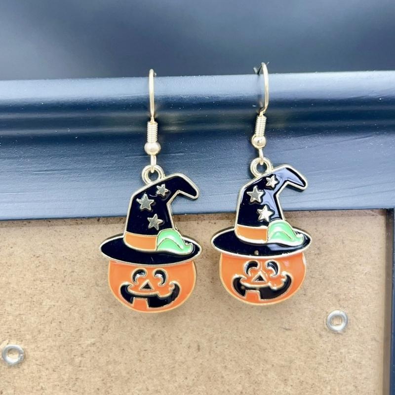 Whimsical Bat Pumpkin Cartoon Dangle Earrings Lightweight Alloy Design For Halloween Party Costume Accessories