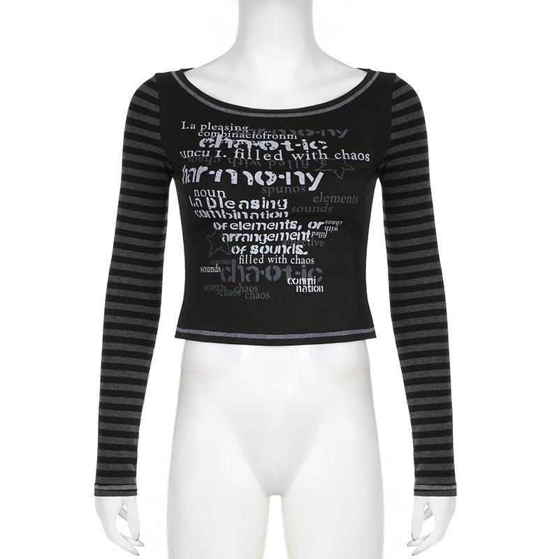 European and American hot girl Y2K letter printed round neck dark style slim fit top