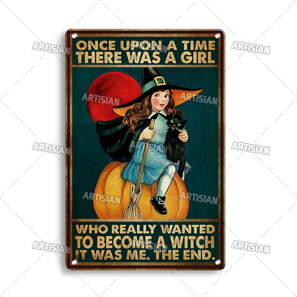 Artisian Halloween Metal Plaque Witches Tin Sign Girl Decorative Plate Wall Decor Garage Bar Pub Club Hotel Kitchen Home