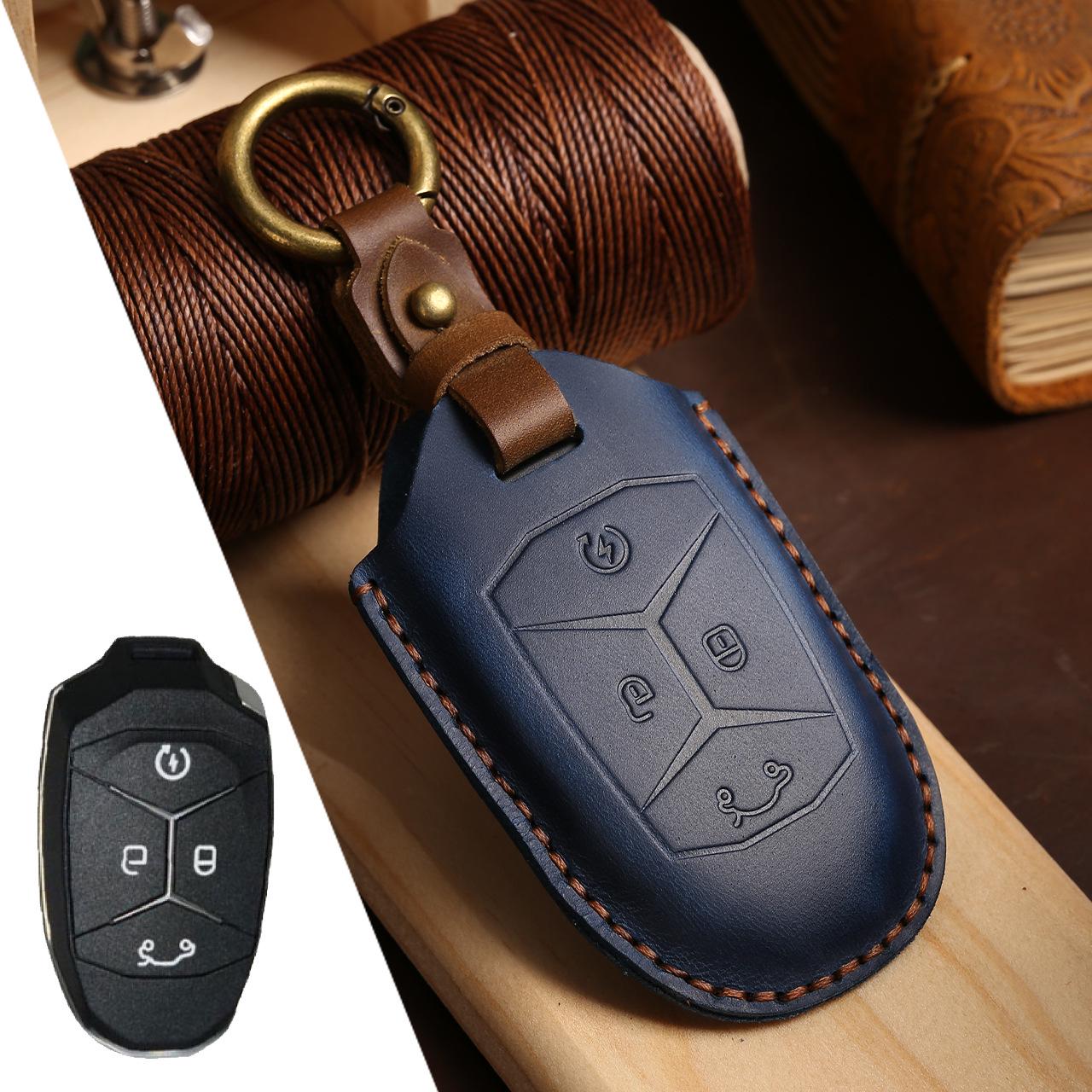 

Lynk & Co 01/02 Retro Crazy Horse Leather Key Case - Creative Fashion Protection синий