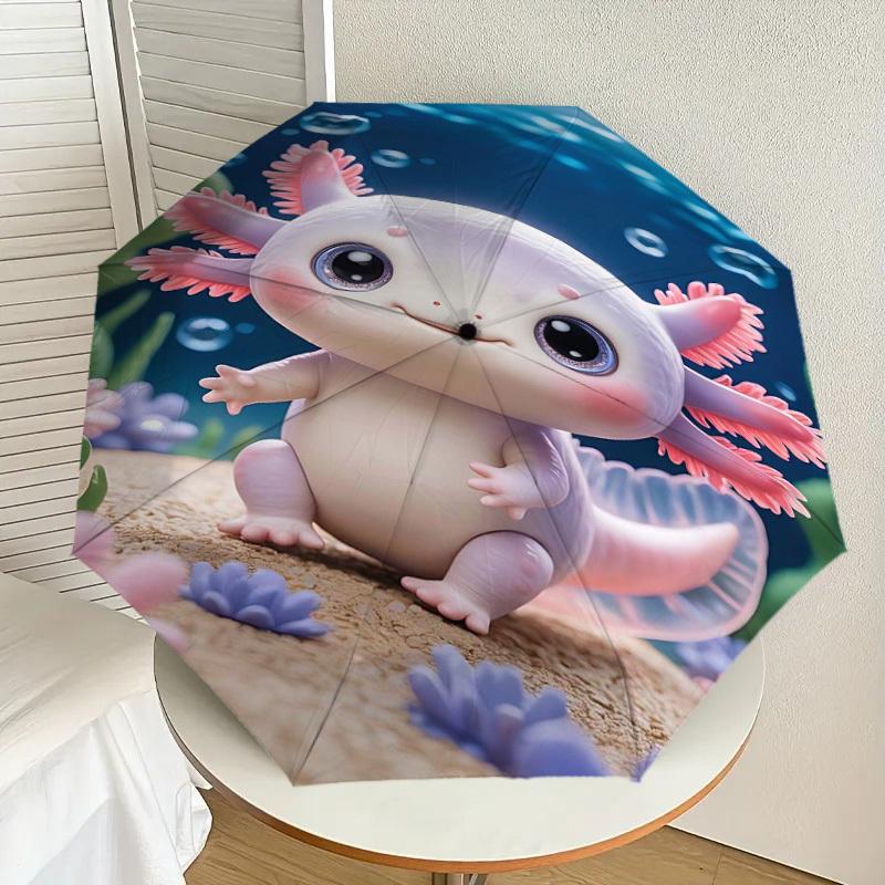 1PC Axolotl Ocean Umbrella-8-Rib Reinforced Portable Folding Travel Suitable for All Seasons Outdoor Daily Use  -J0353
