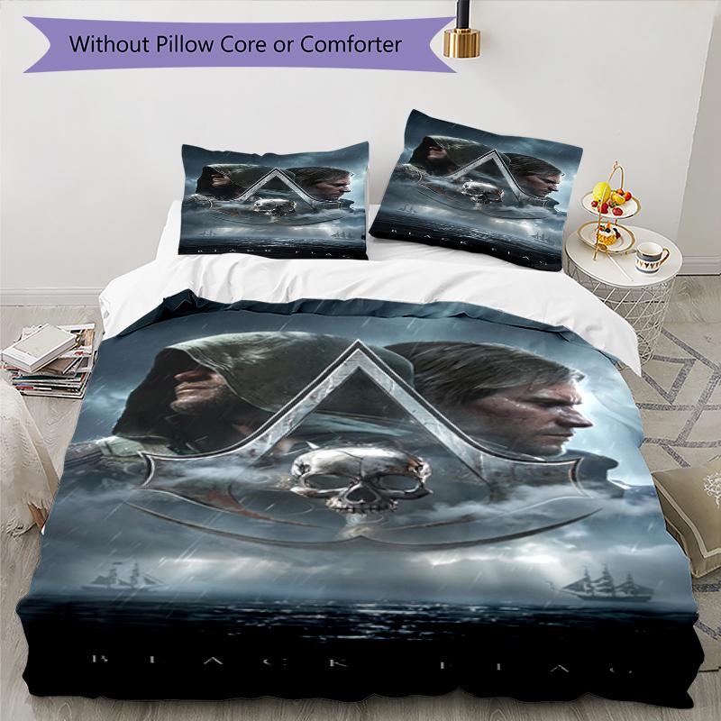 3-teiliges Assassin's Creed Bettwäsche-Set Bettbezug mit Verschluss Enthält 1 Bettbezug & 2 Kissenbezüge, Weich und Bequem für Alle Jahreszeiten.