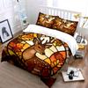 3Pcs Stained Glass Deer Bedding Set, Autumn Leaves Fawn Print Duvet Cover + 2 Pillowcases, Boho Fall Style Home Decor